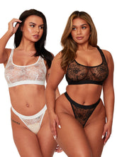 Millie-Mae Twin Pack Crop Bralettes & Thong Set : Black & Ice White