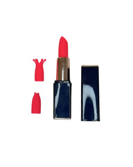 Pink lipstick with a blue case on a white background
