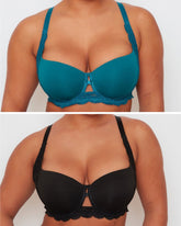 Daley Lace T-Shirt Bra Twin Pack in Blue Coral and Midnight Black with smooth moulded cups, lace detailing and everyday support.