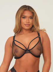 Sheer Plunge Bra Bundle : Black & Leopard
