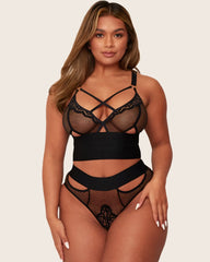 Athena midnight black bralette in fishnet and lace