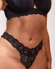 Black celeste classic thong with lace scallop edge finish