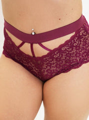 deep purple lace brief with keyhole details