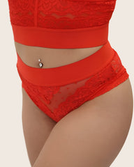 Francine fiery red thong with lace and mesh
