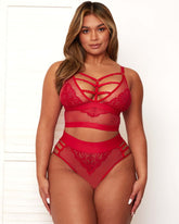 Kayla raspberry red bralette with front caging