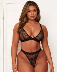 Millie-Mae Twin Pack Triangle Bralettes & Thong Set : Black & Very Cherry