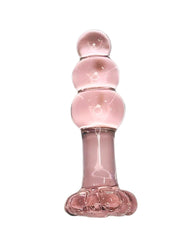 Brand X toys 3-stage Flower Power pink glass sex toy featuring graduated beaded spheres and a floral base.