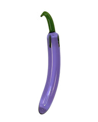 Brand X by Tutti toys Aubergine Queen novelty glass dildo isolated on a white background.