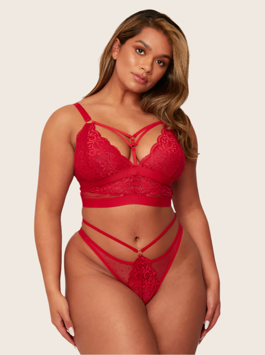Brooke Bralette & Brief Set : Raspberry Red