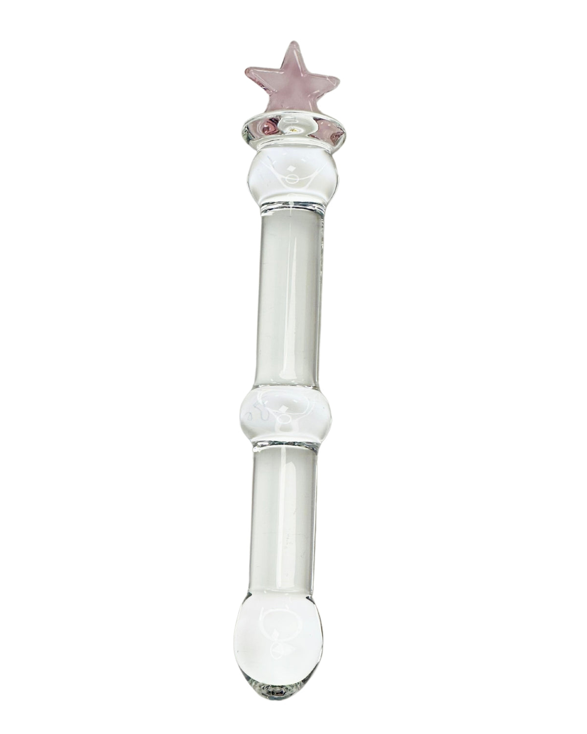 Brand X toys Capture The Stars clear glass dildo featuring a star-shaped topper, isolated on a white background