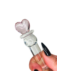 Brand X toys Capture MY Heart clear glass dildo featuring a pink heart-shaped tip detail