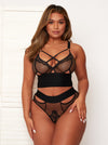 Athena midnight black bralette in fishnet and lace