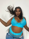 Bluebird blue Dominique bralette with lace and fishnet