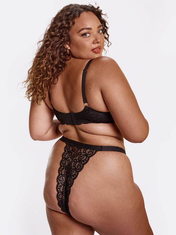 Aurora tanga style thong with Lace in midnight black