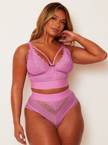 Tutti Rouge Fuller Bust Aura mesh and lace detail triangle bralette with  front closure detail in violet
