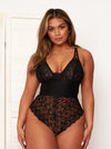 Hallie midnight black lace bodysuit with double underband