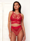 Kayla mesh bralette with lace detailing in raspberry red