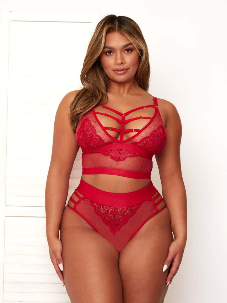 Kayla raspberry red bralette with front caging