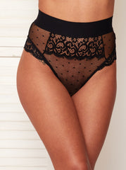 Morgan high waist brief with mesh and lace in midnight black