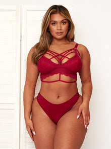 Tutti Rouge Fuller Bust Victoria mesh and lace bralette with extra thick  longline detail in cerise