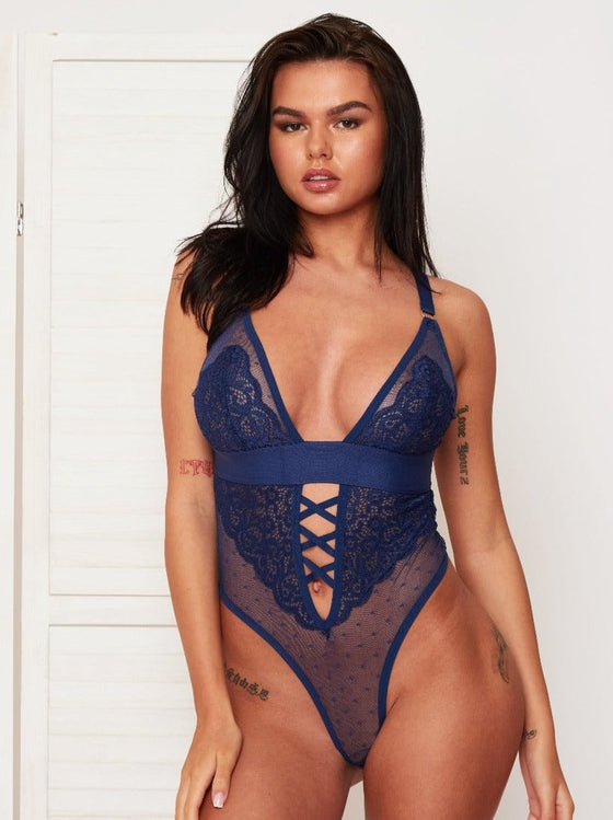 Stormy oceanic blue sexy lace bodysuit perfect for date night
